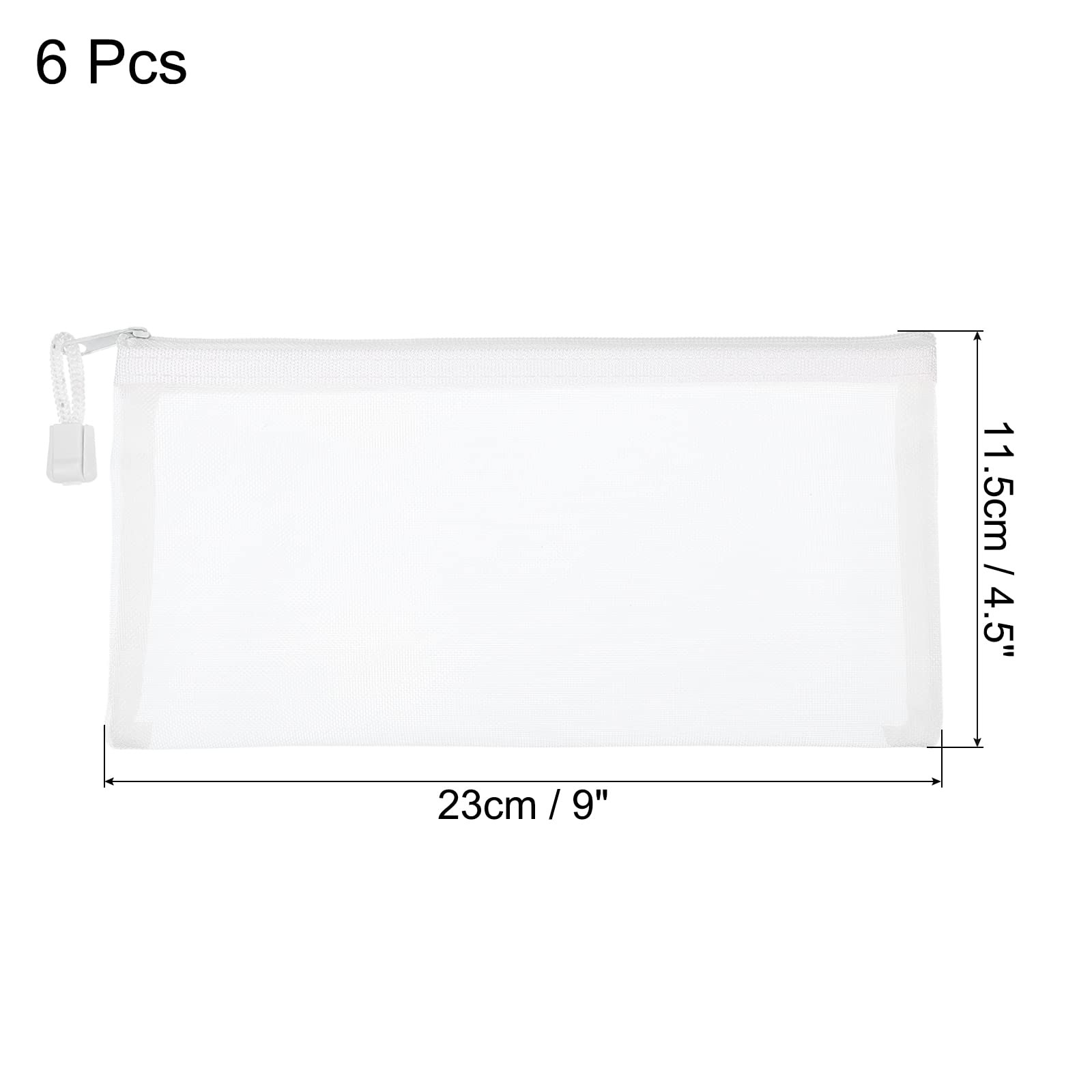 MECCANIXITY Mesh Zipper Bags, B6 Nylon Zip Pouch Pencil Case B6, White