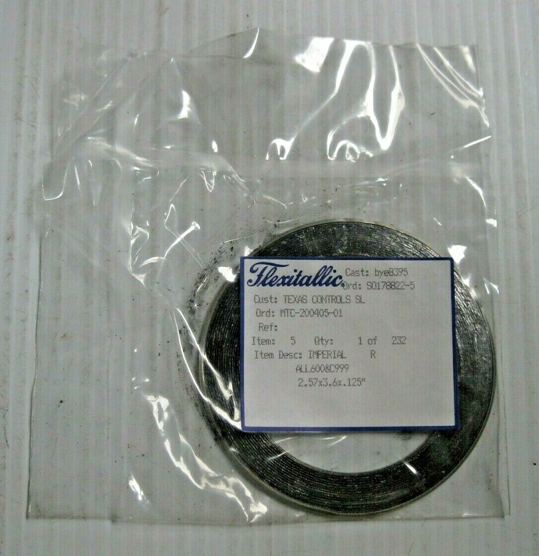 FLEXITALLIC SPIRAL-WOUND GASKET 2.57″ X 3.6″ X .125″, STYLE R, GRAPHITE, 316L
