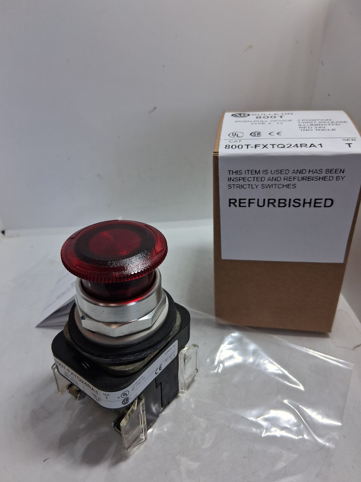 ALLEN BRADLEY 800T-FXTQ24RA1 PUSH PULL 2 POS TWIST REL ILL RED 24V 1NO/1NCLB S T