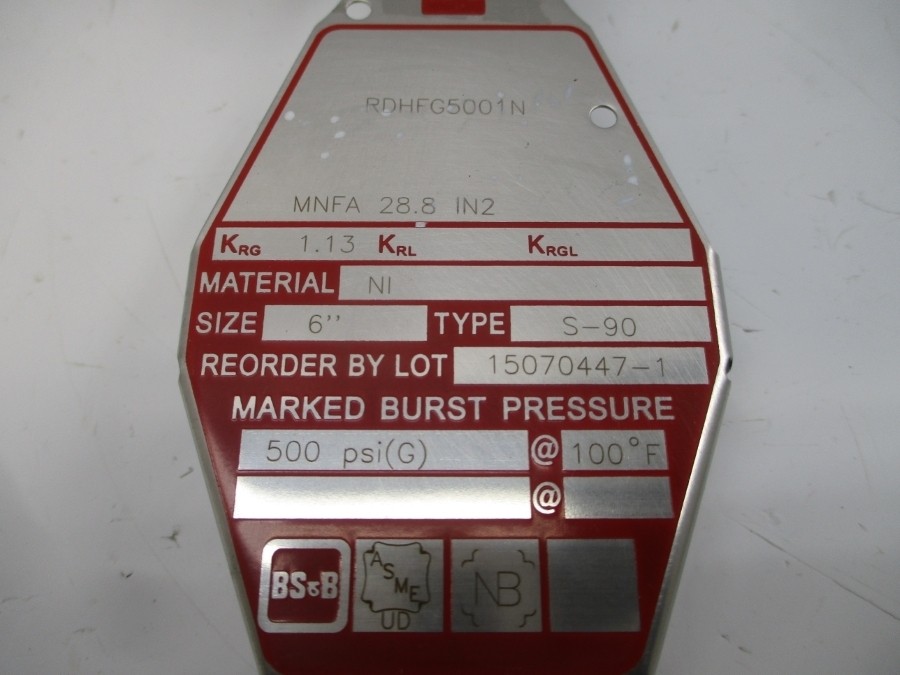 BS&B SAFETY SYSTEMS S-90 RDHFG5001N 500PSI 100’F 6″ NSMP