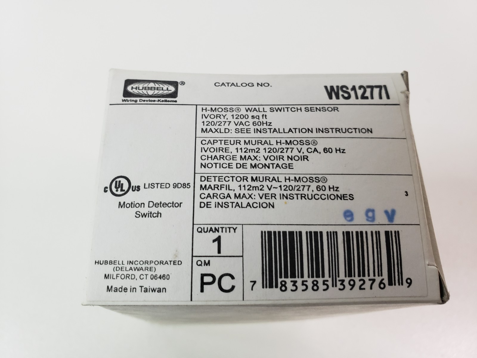UNUSED – Hubbell WS1277I Wall Switch Sensor Ivory 120/277 VAC