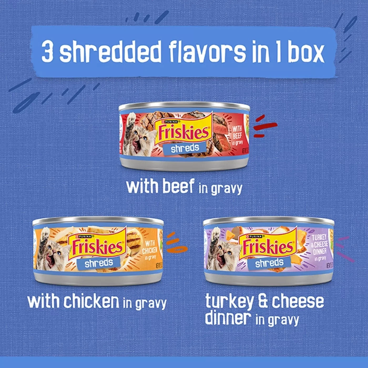 Friskies® Shreds Adult Cat Wet Food – Variety Pack, 5.5 Oz (4 Pack = 96 Cans)