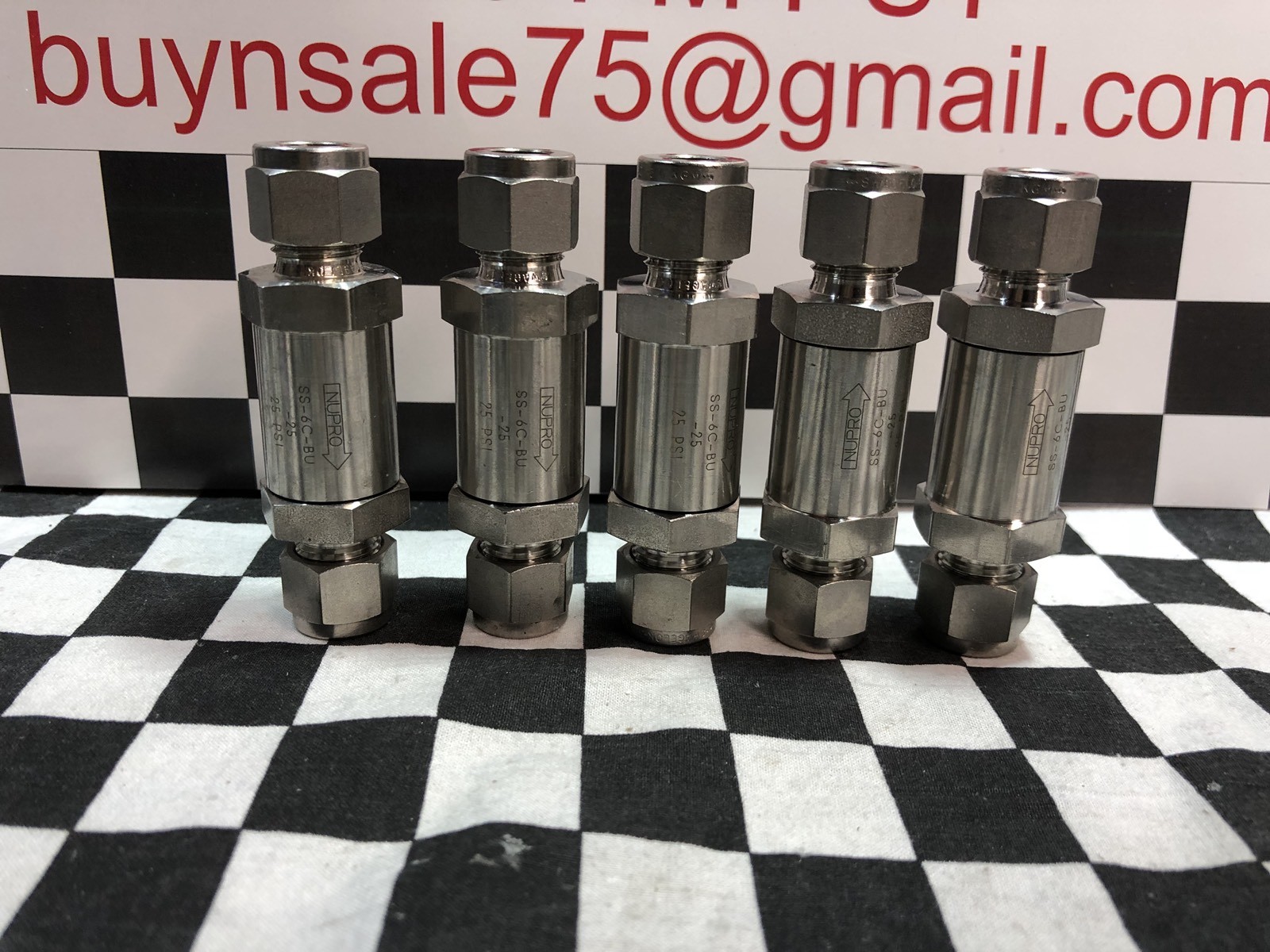 LOT OF 5, SWAGELOK CHECK VALVE 3/8″, 25 PSI, SS-6C-BU-25, SHIPSAMEDAY#1622A31