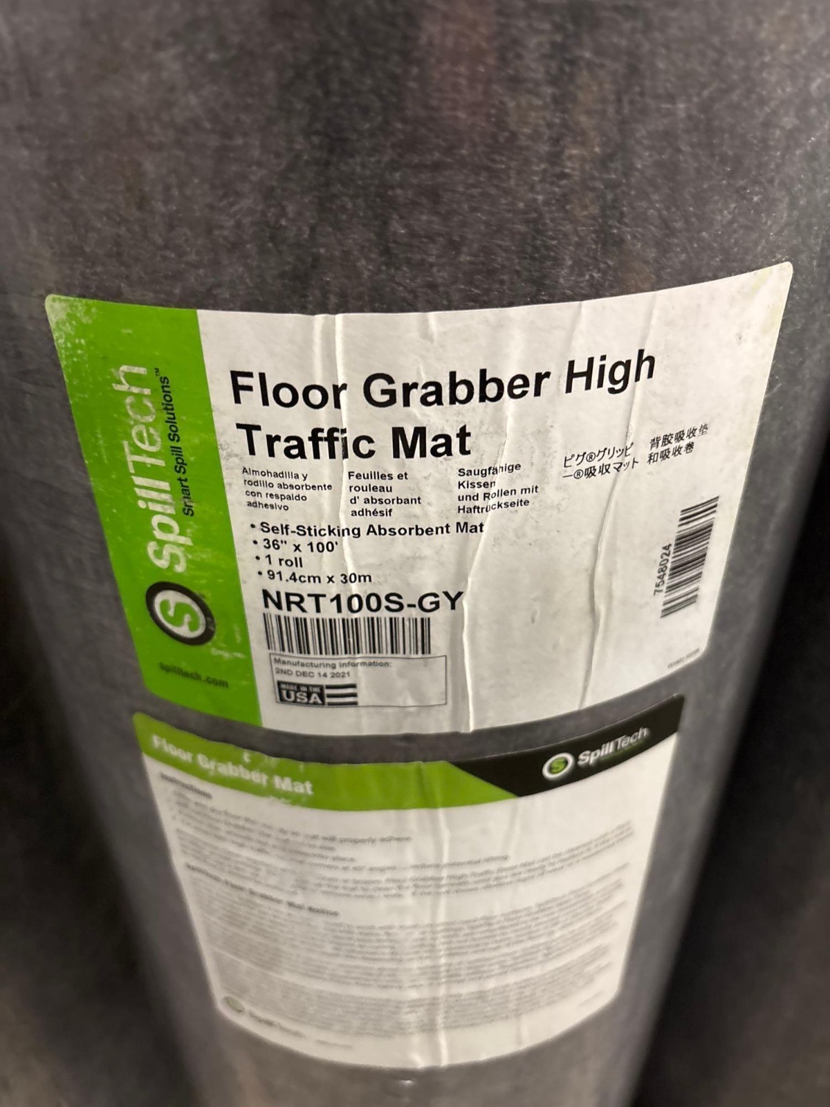Lot of (4) SpillTech Floor Grabber High Traffic Mat 36″ x 100′ #NRT100S-GY