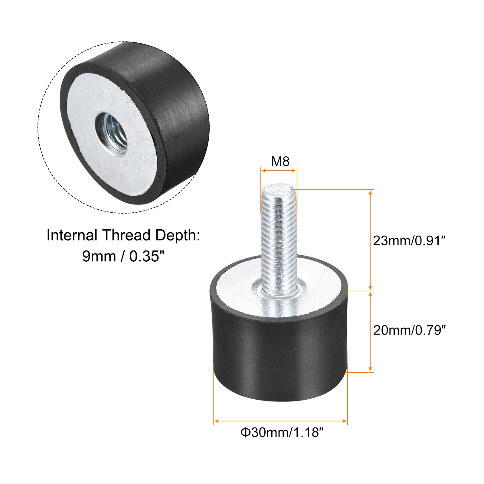 8Pcs M8 Male/Female D30xH20 Rubber Mount Vibration Isolator