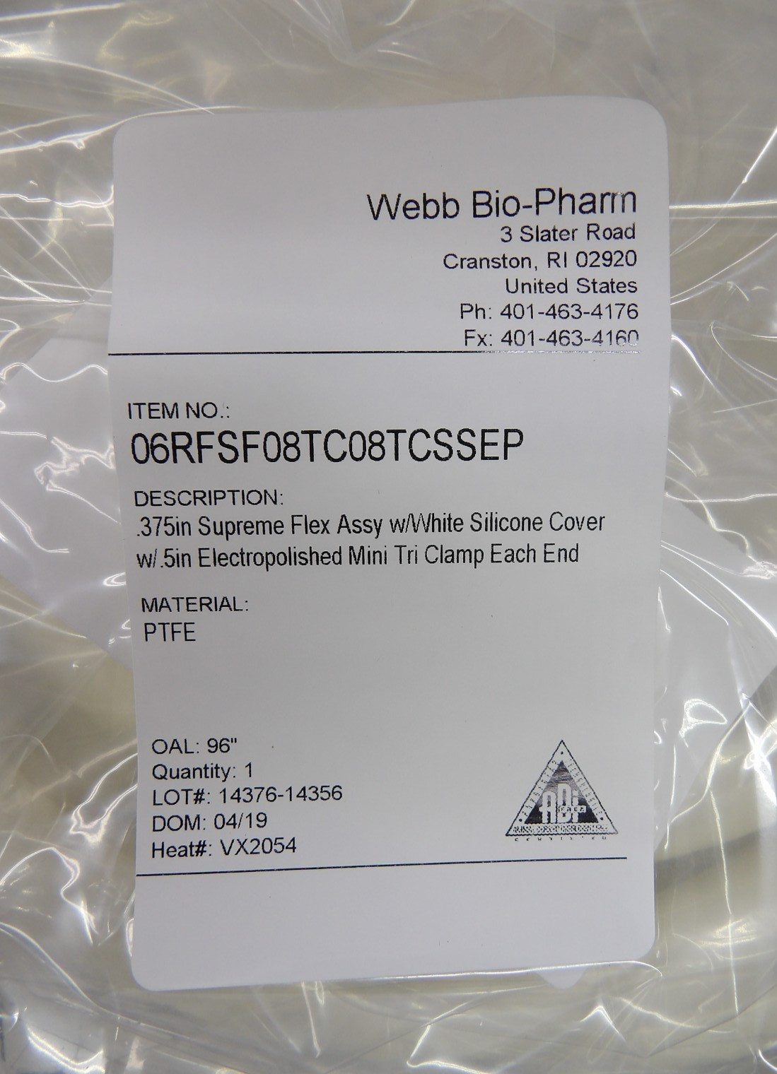 3/8” Supreme Flex Assy with Silicone Cover and 1/2″ Mini Tri Clamps, OAL: 96″