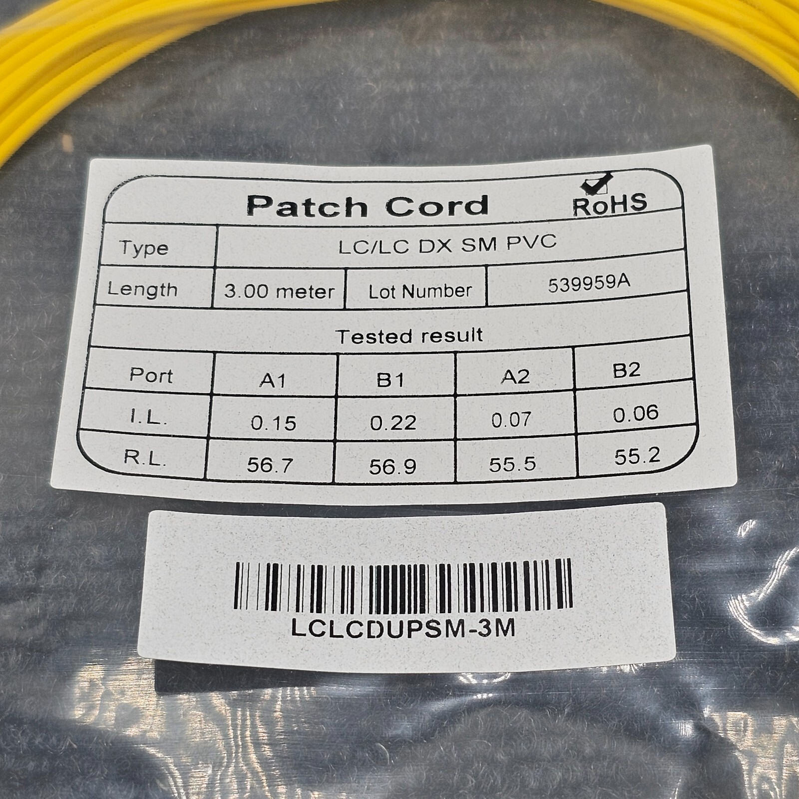 ( QTY 3 ) LCLCDUPSM-3M: Duplex Single-Mode Fiber Optic Patch Yellow