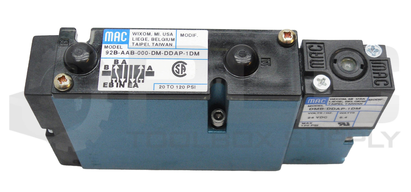 NEW MAC 92B-AAB-000-DDAP-1DM SOLENOID VALVE 20 TO 120PSI & DMB-DDAP-1DM 24V 5.4W