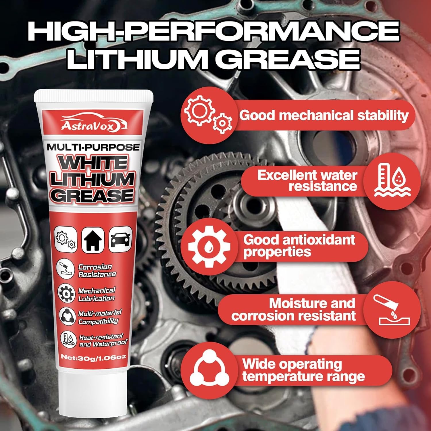 AstraVox White Lithium Grease, Multi-Purpose Lubricant Grease with…