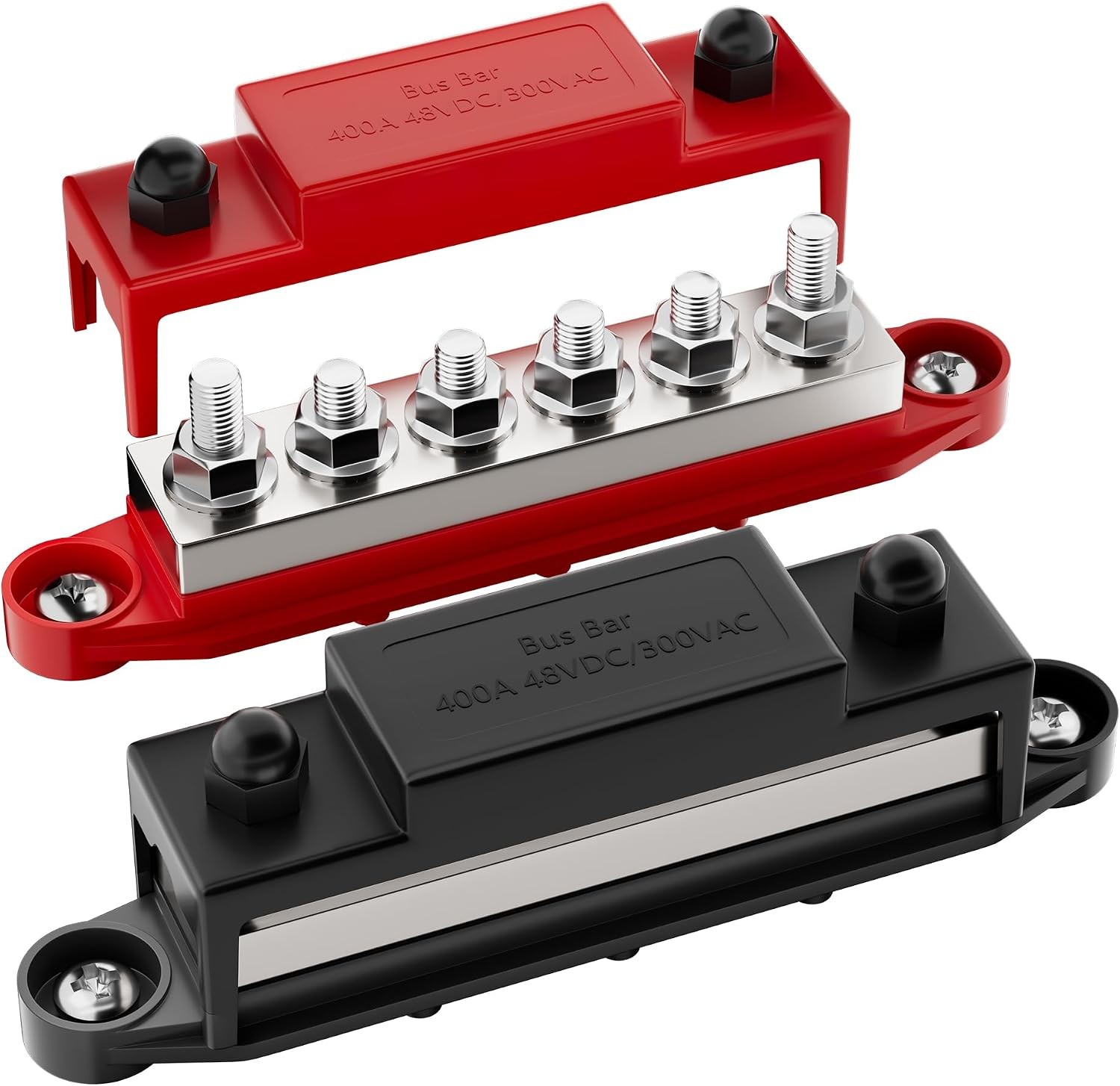 400A 12V Power Distribution Bus Bar Block with 4×5/16″ & 6x#8 Terminals Car Boat