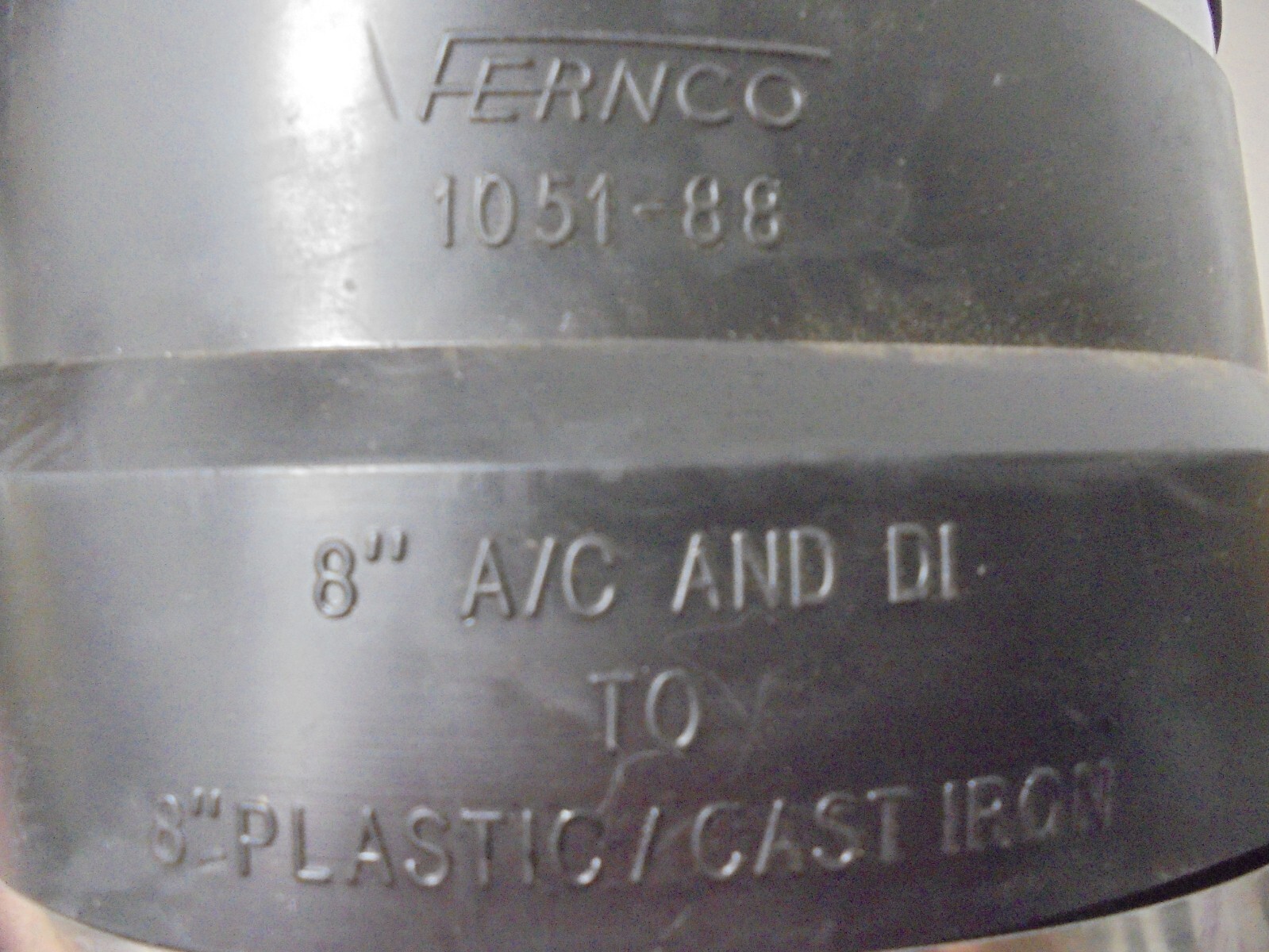 Fernco 8 Inch Flexible Rubber Pipe Coupling AC, DI to Cast Iron, PVC