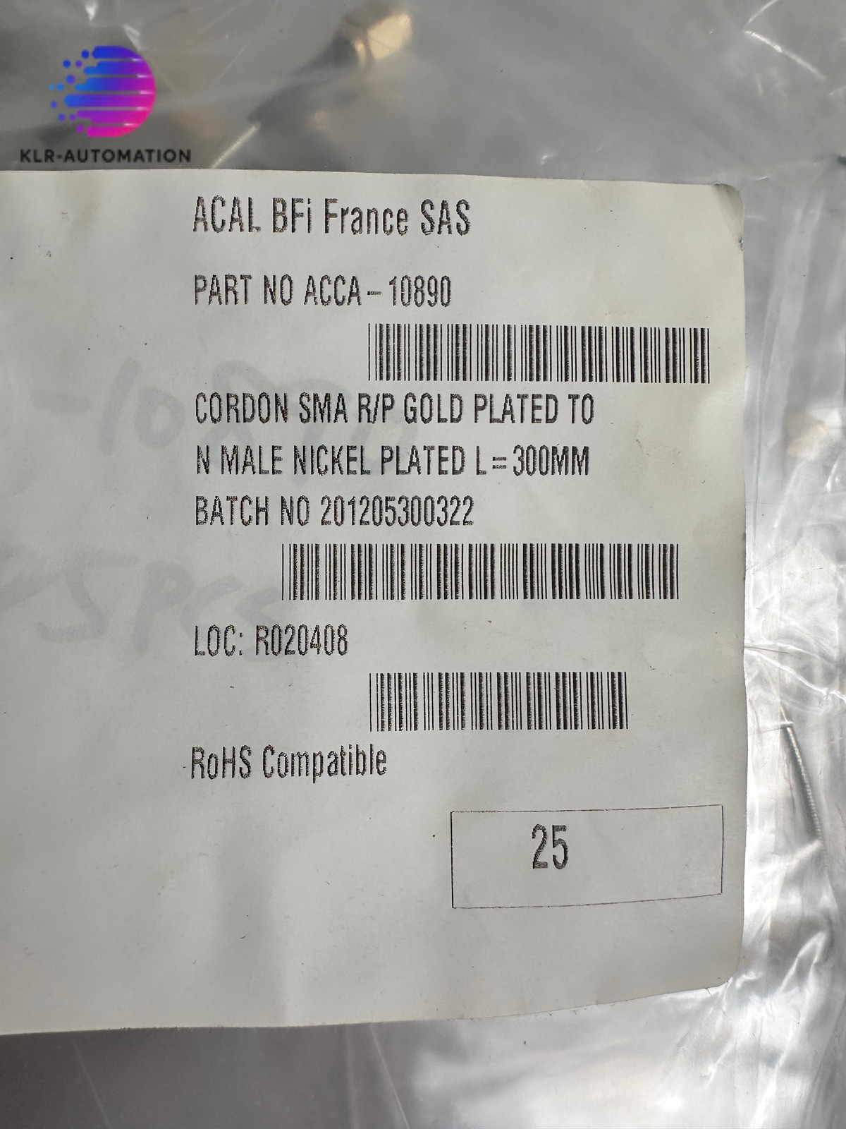 ACAL BFI ACCA-10890 Gold Plated SMA Male Cable 300Mm