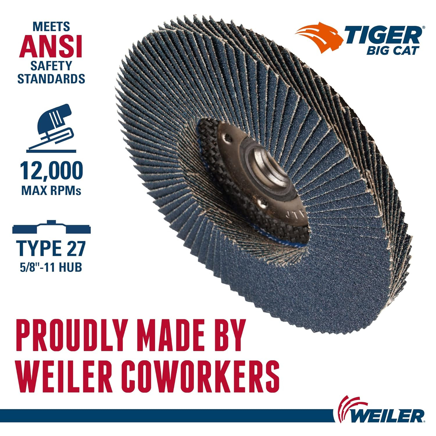 Weiler 50809 Big Cat Abrasive Flap Disc, Type 27, 4-1/2″, 60 Grit