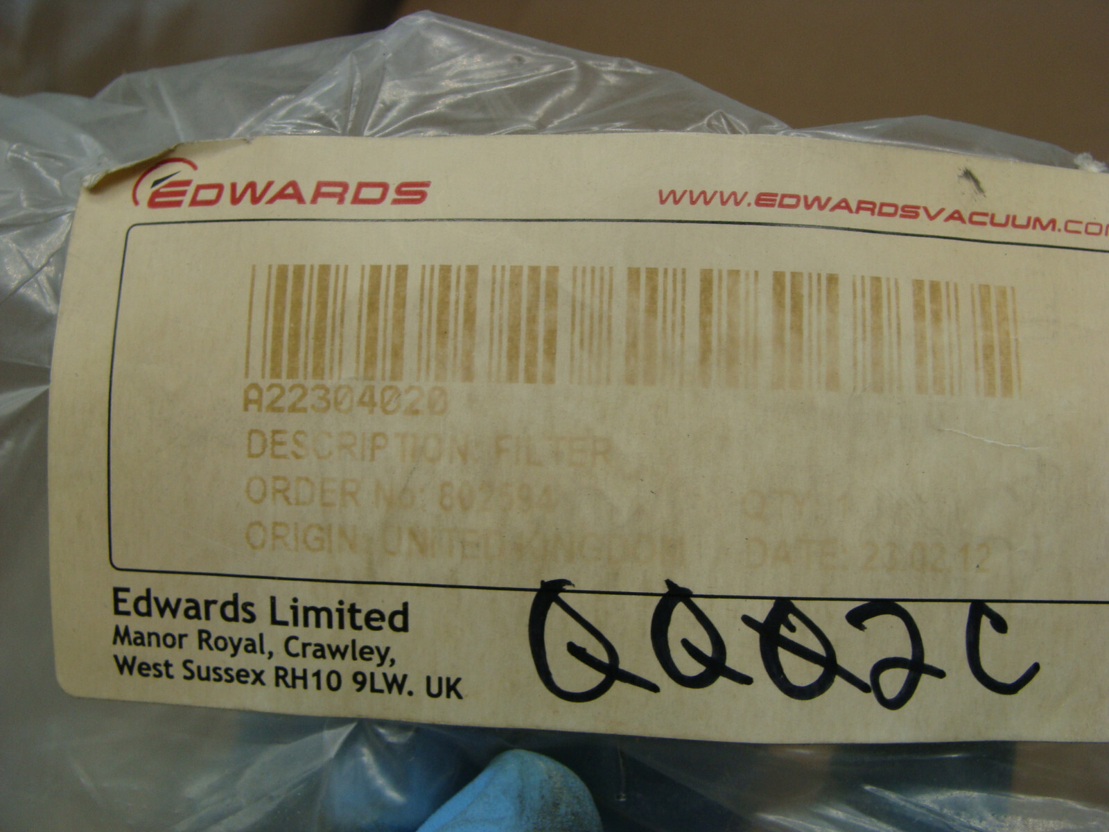 EDWARDS REPLACEMENT OIL ELEMENT FOR MF100 OIL MIST FILTER PN A223-04-020