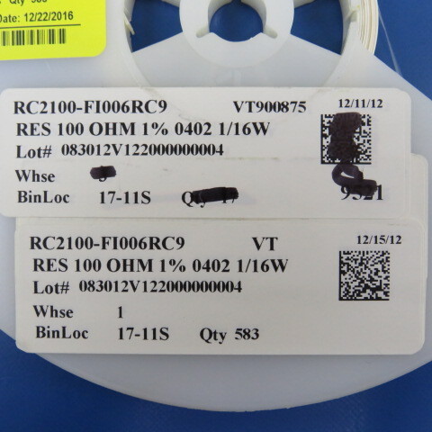 Mouser Electronics CRCW0402100RFKED Qty of 550 per Lot RES 100 OHM 1% 0402 1/16