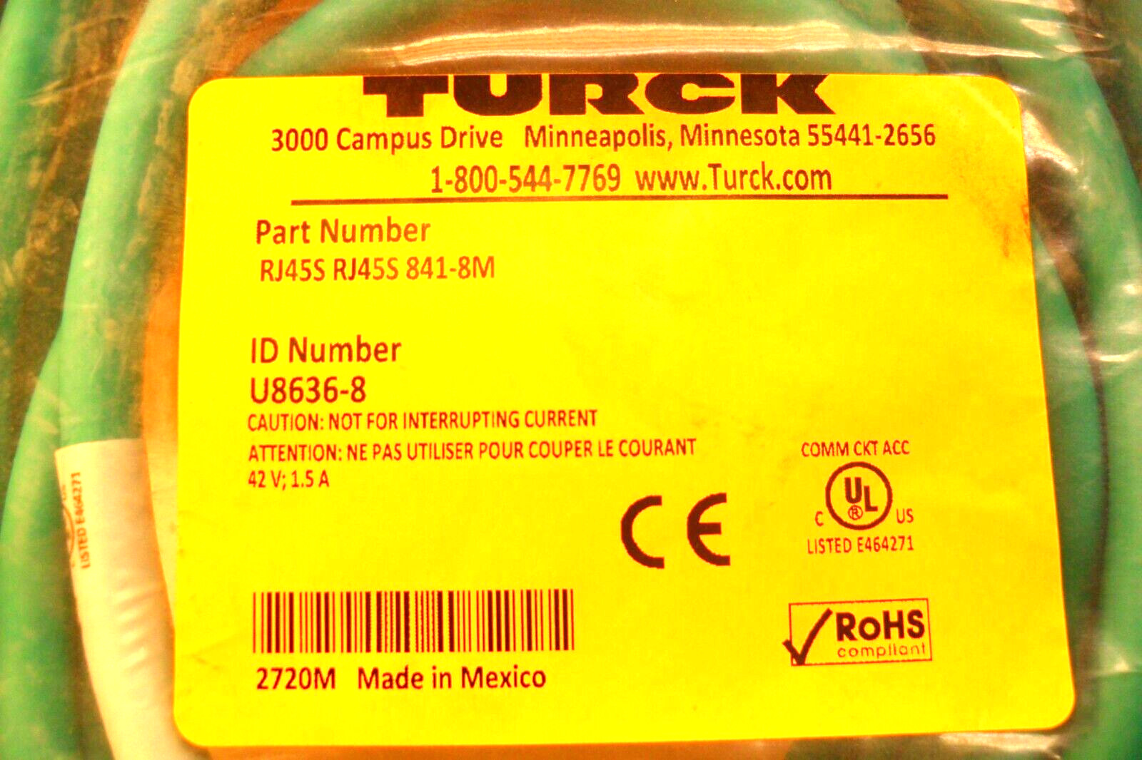 TURCK U8636-8 -RJ45S RJ45S – 841-8M – Factory Sealed Bag