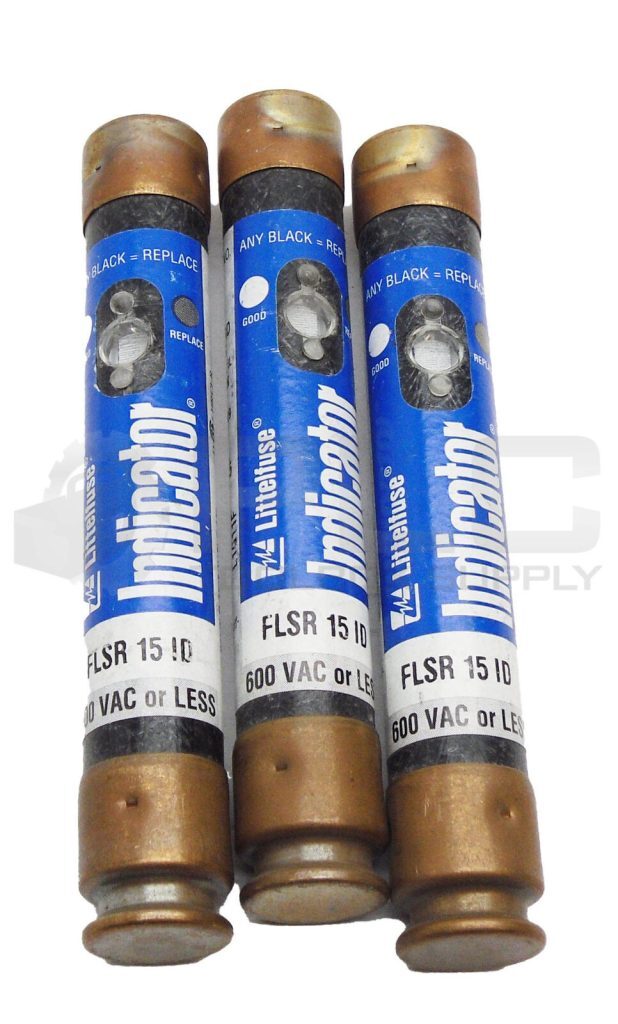LOT OF 3 LITTELFUSE FLSR 15 ID DUAL ELEMENT TIME DELAY FUSES 600VAC