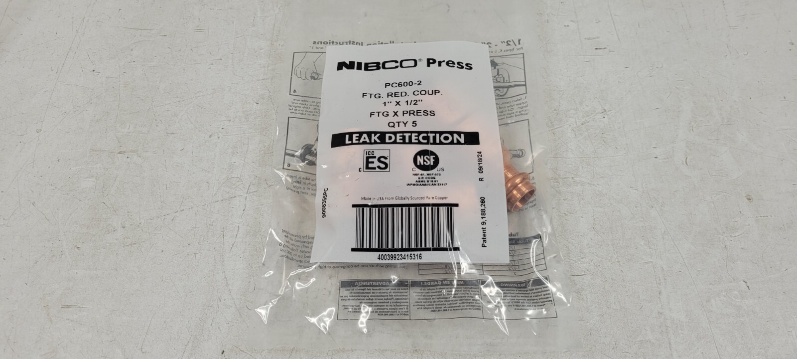 (QTY. 5) NIBCO 9008355PC Fitting Reducer 1 x 1/2 in Nominal Fitting x Press