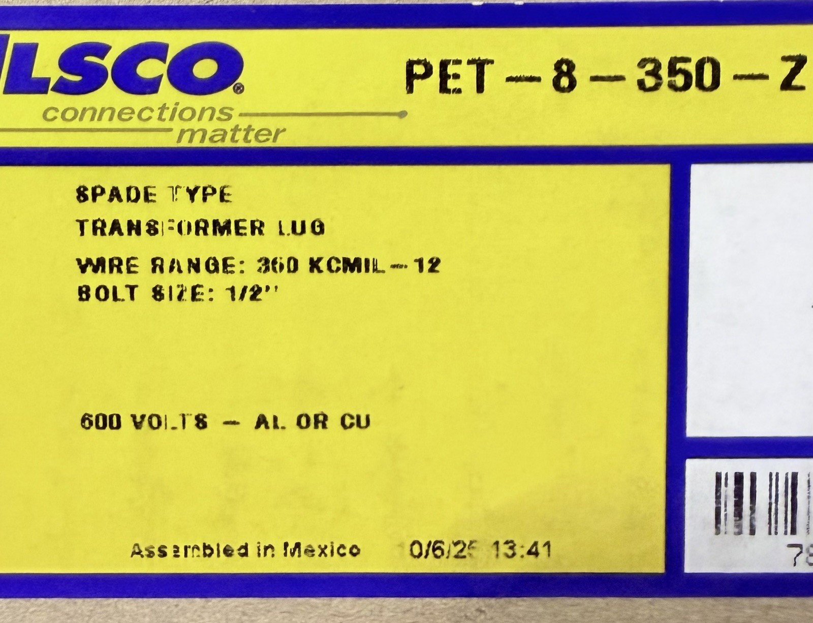 Ilsco PET-8-350-Z 350 Aluminum Lug 8 Conductor Connector Spade Type