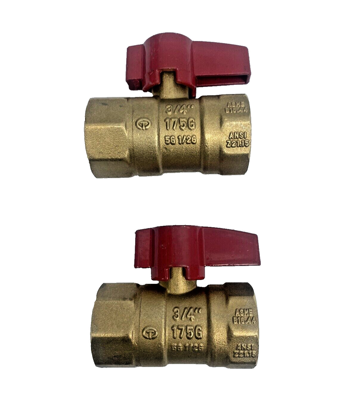 LOT OF 2, GBV02, SHUTT-OFF BRASS VALVE, LPG BALL VALVE 3/4 FNPT 175G
