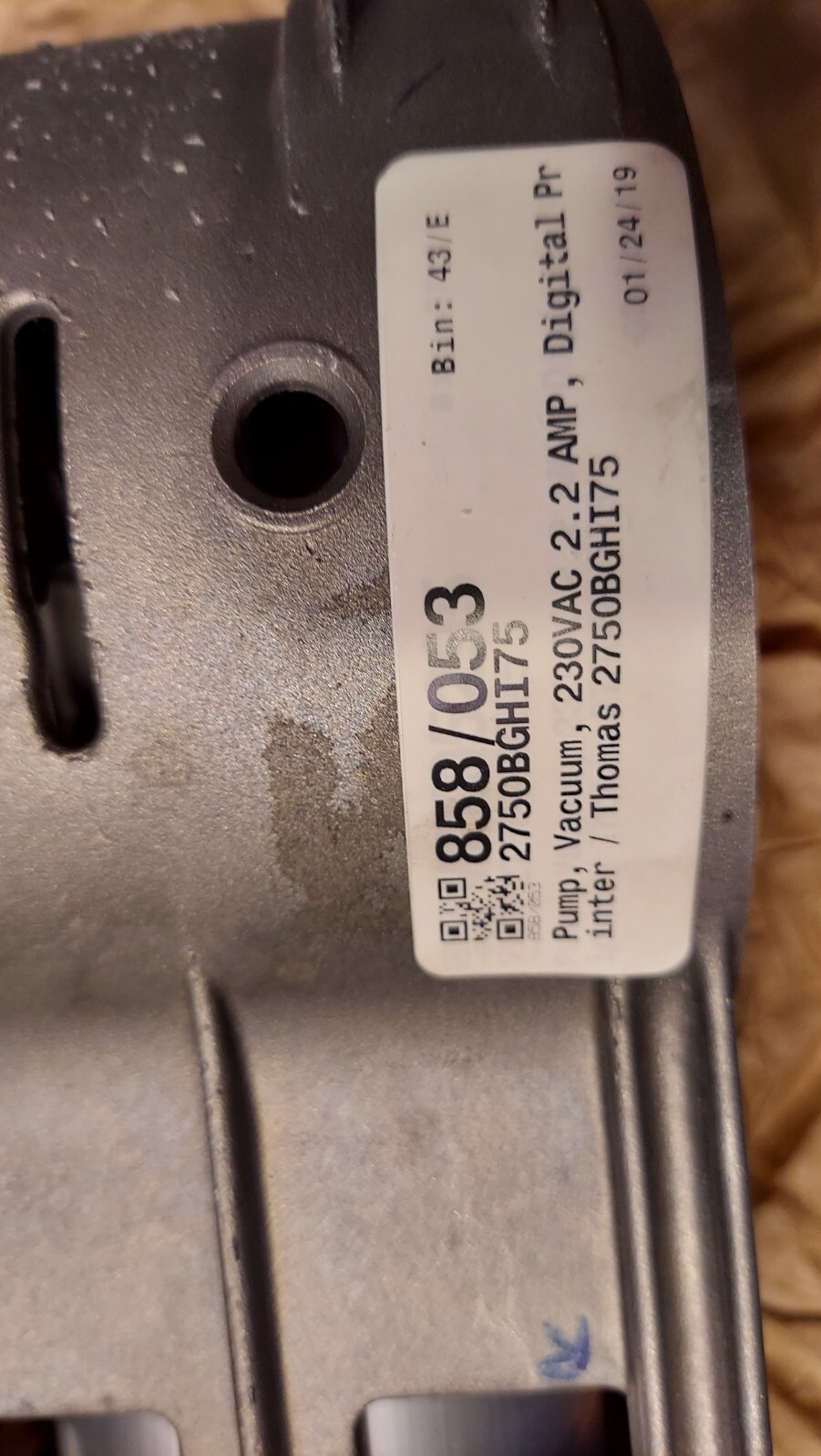 Rebuilt Thomas 2750BGHISS75 316N Vacuum Pump 230VAC 2.2 AMP