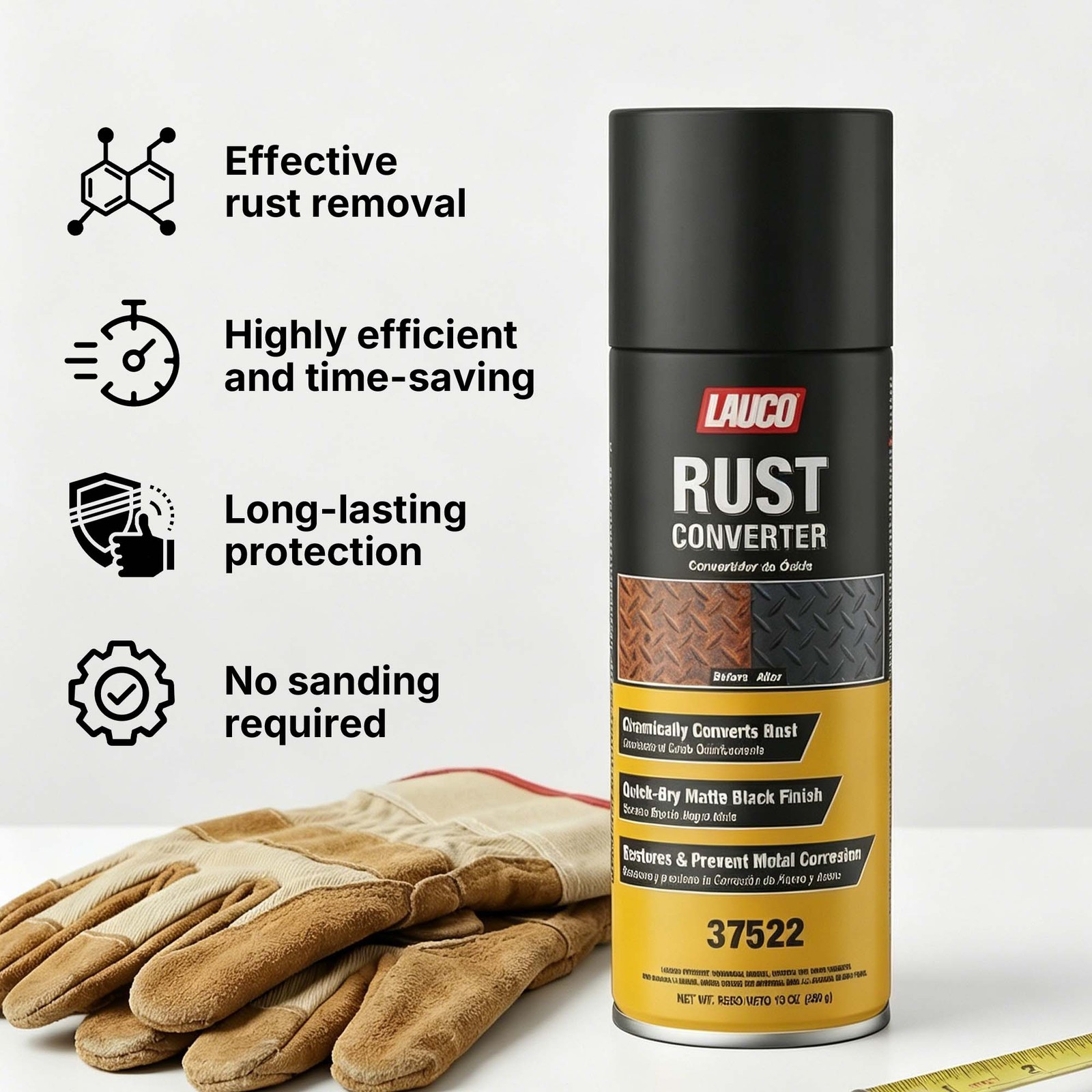 LAUCO Rust Converter Spray 13oz Pack of 6, Fast Dry Rust Remover & Converter