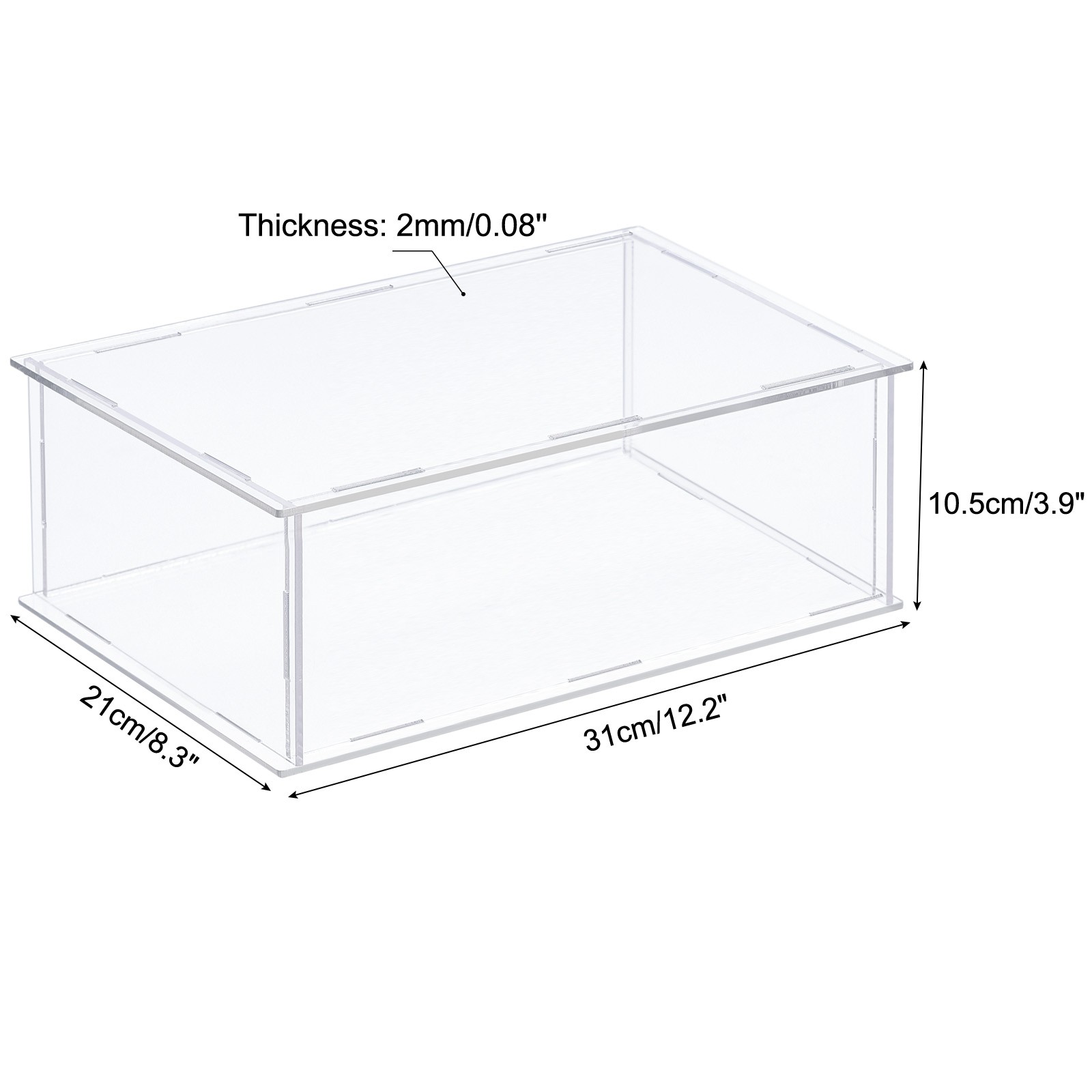 Acrylic Display Case Plastic Box Cube Storage Transparent Assemble 31x21x10.5cm