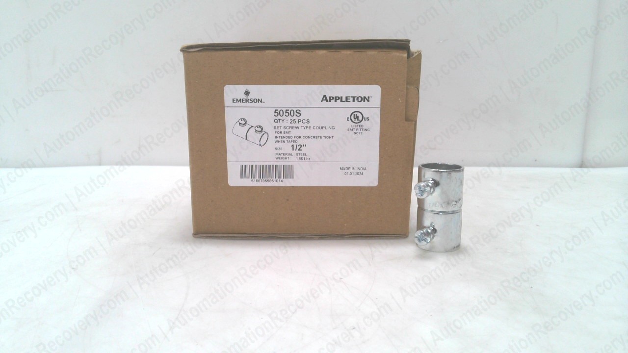 APPLETON 5050S 1/2″ EMT SET-SCREW COUPLING BOX OF 25, NEW #350180