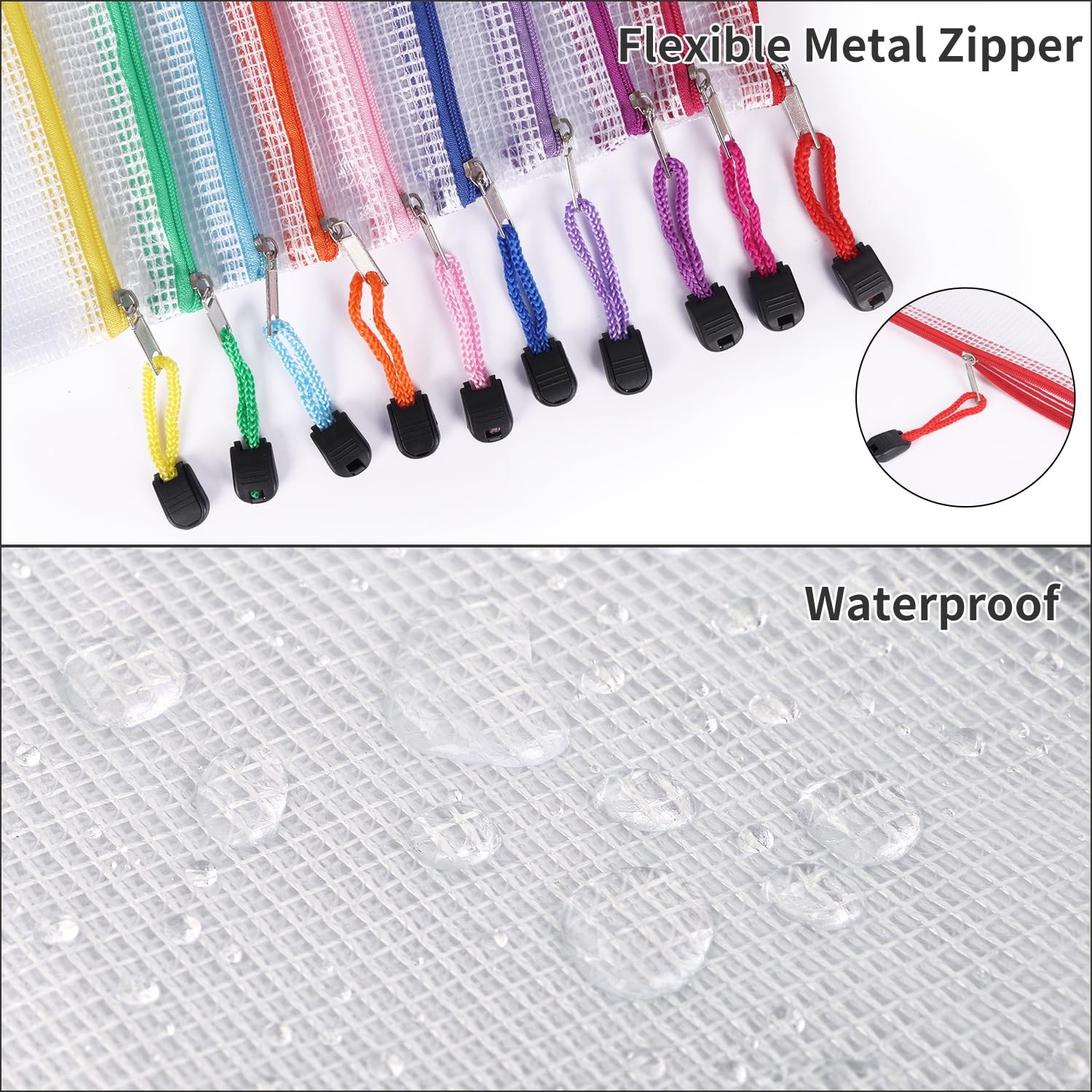 EOOUT 20pcs Mesh Zipper Pouch, Waterproof Bags, 8 Mutisize, 10 Color
