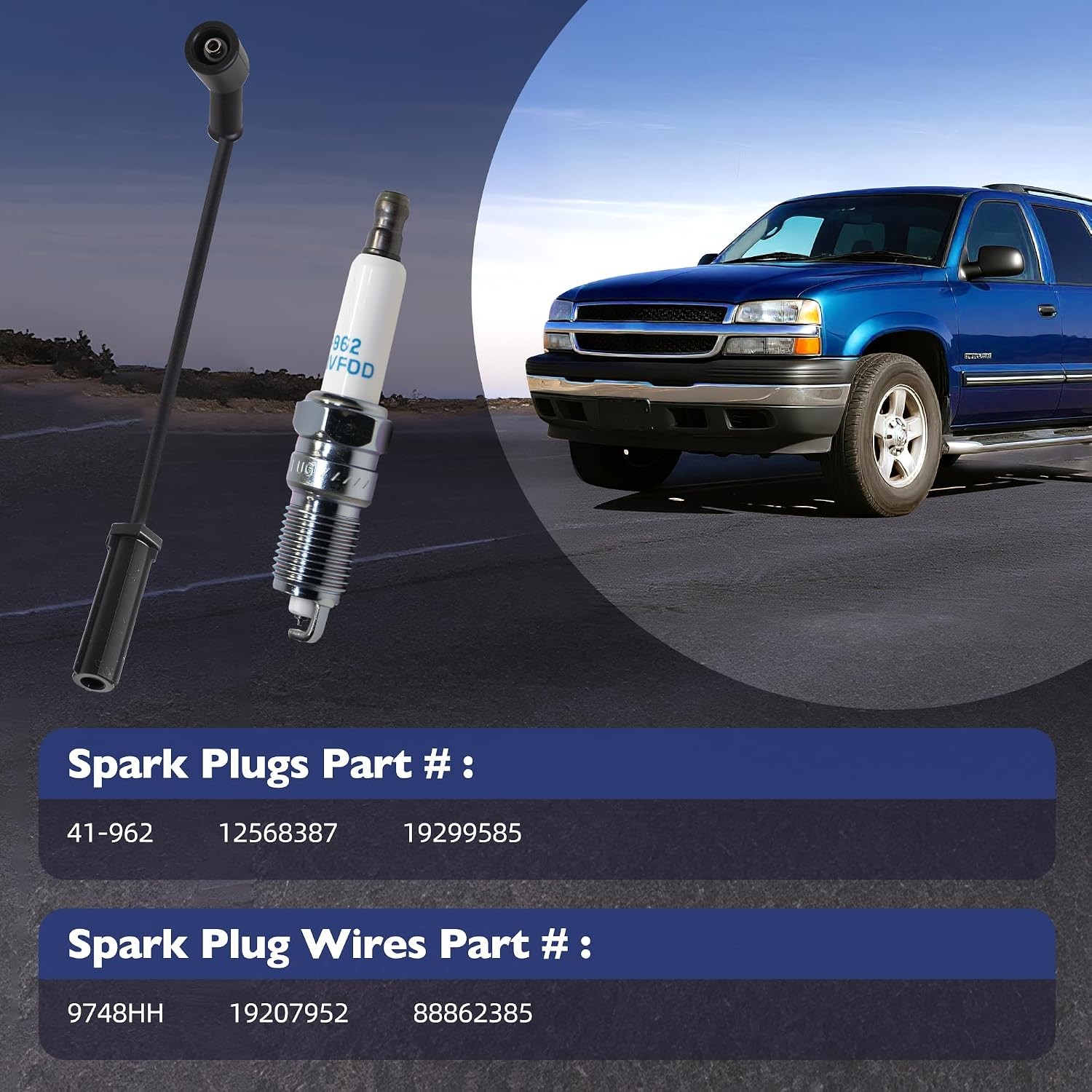 8pcs Tune Up Kit 9748HH 41-962 Spark Plugs & Wires for Chevy GMC V8 4.8 5.3 6.0
