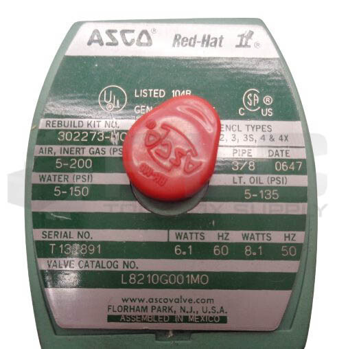 NEW ASCO RED-HAT L8210G001M0 VALVE 3/8″ 120V/60Hz 110V/50Hz 238210-032K MP-C-080