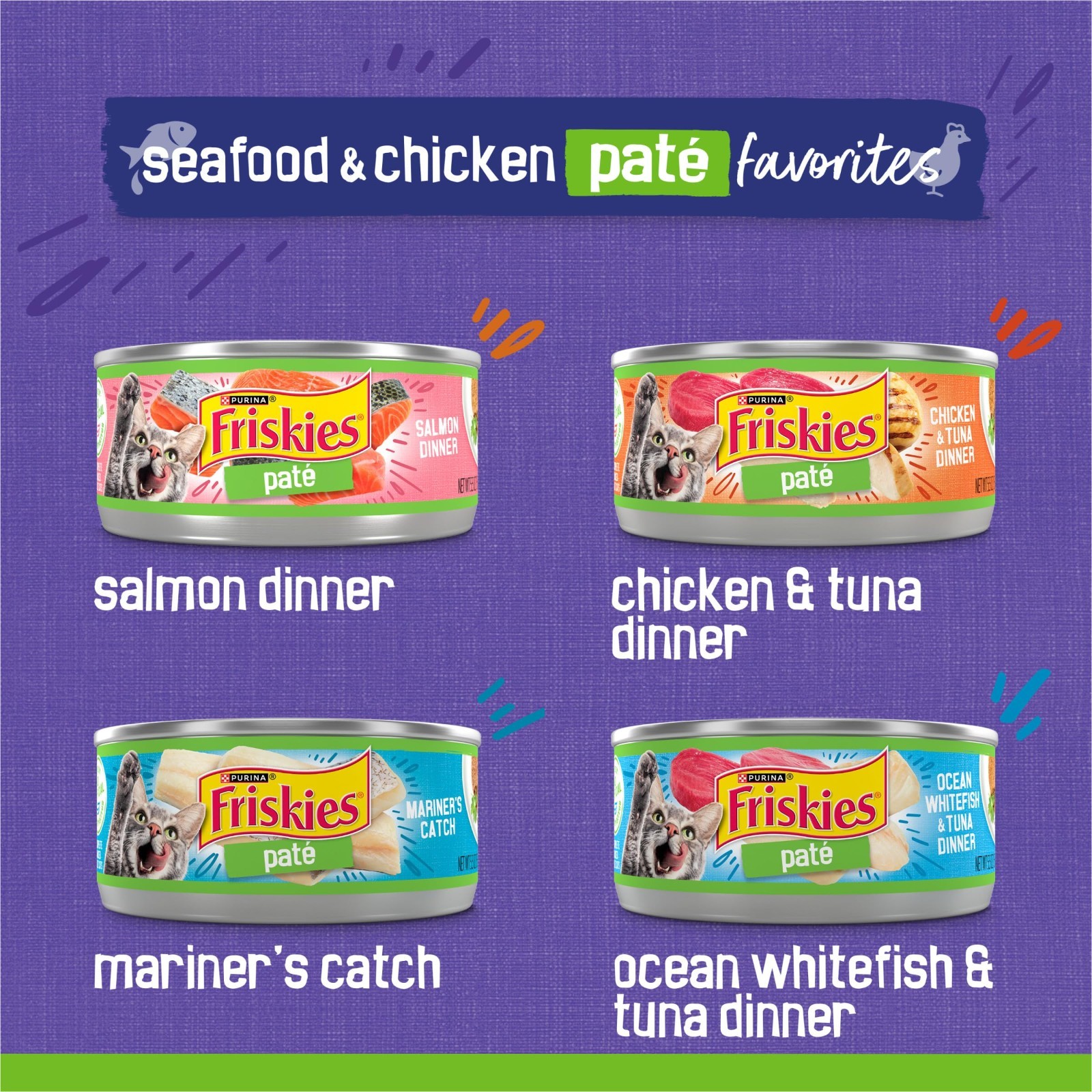 Purina Friskies Pate Seafood&Chicken Variety Pack, Wet Cat Food, 5.5 oz, 96 Pack
