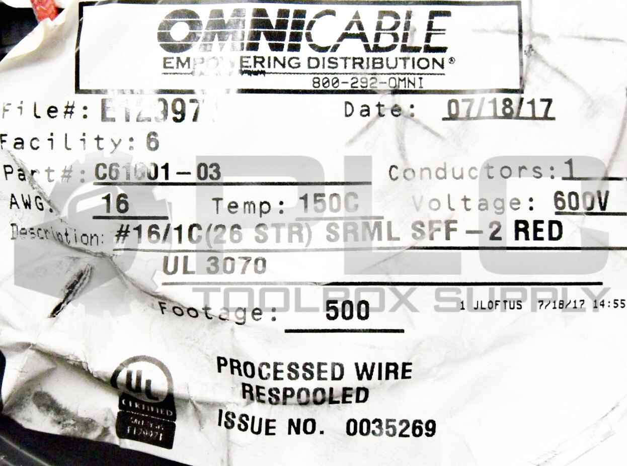 NEW OMNICABLE C61601-03 AWG 16 600 VAC RED *500 FT