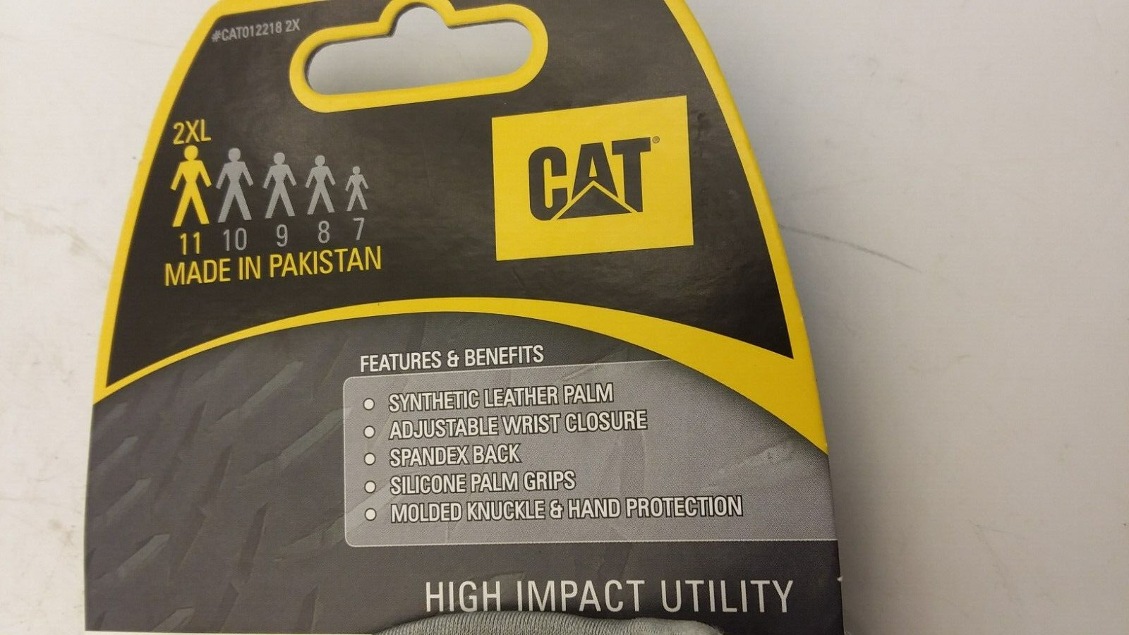 CAT CAT012218X BLACK HIGH IMPACT WORK GLOVES X-LARGE ADJUSTABLE WRIST CLOSURE