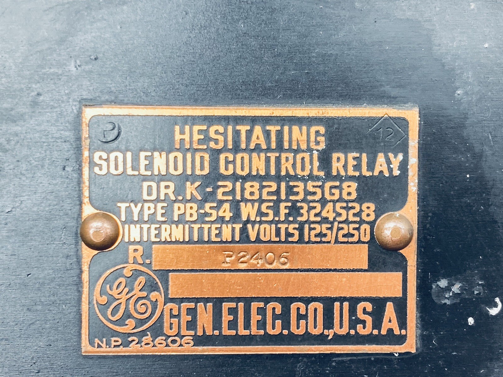 UNTESTED GENERAL ELECTRIC PB-54 HESITATING SOLENOID CONTROL RELAY 125/250V P2406