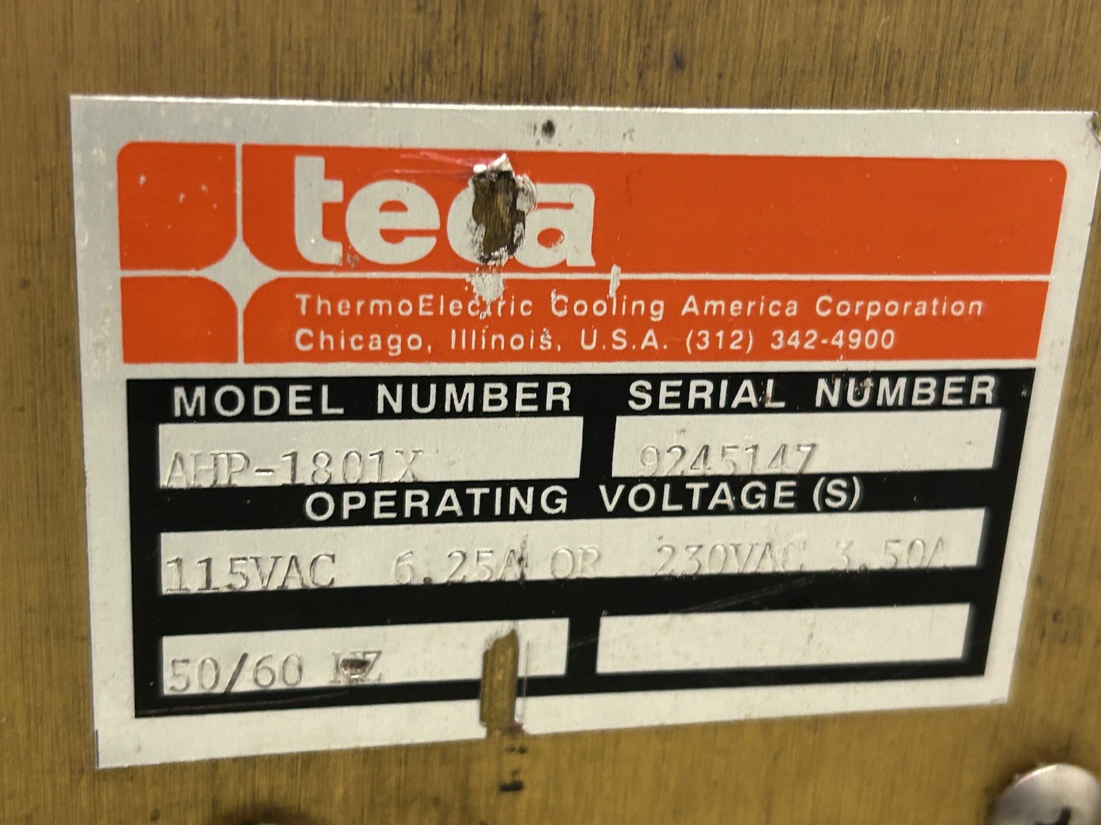 Teca,AHP-1801X,Thermoelectric Air Conditioner 115/230Vac 6.25/3.50A 50/60Hz