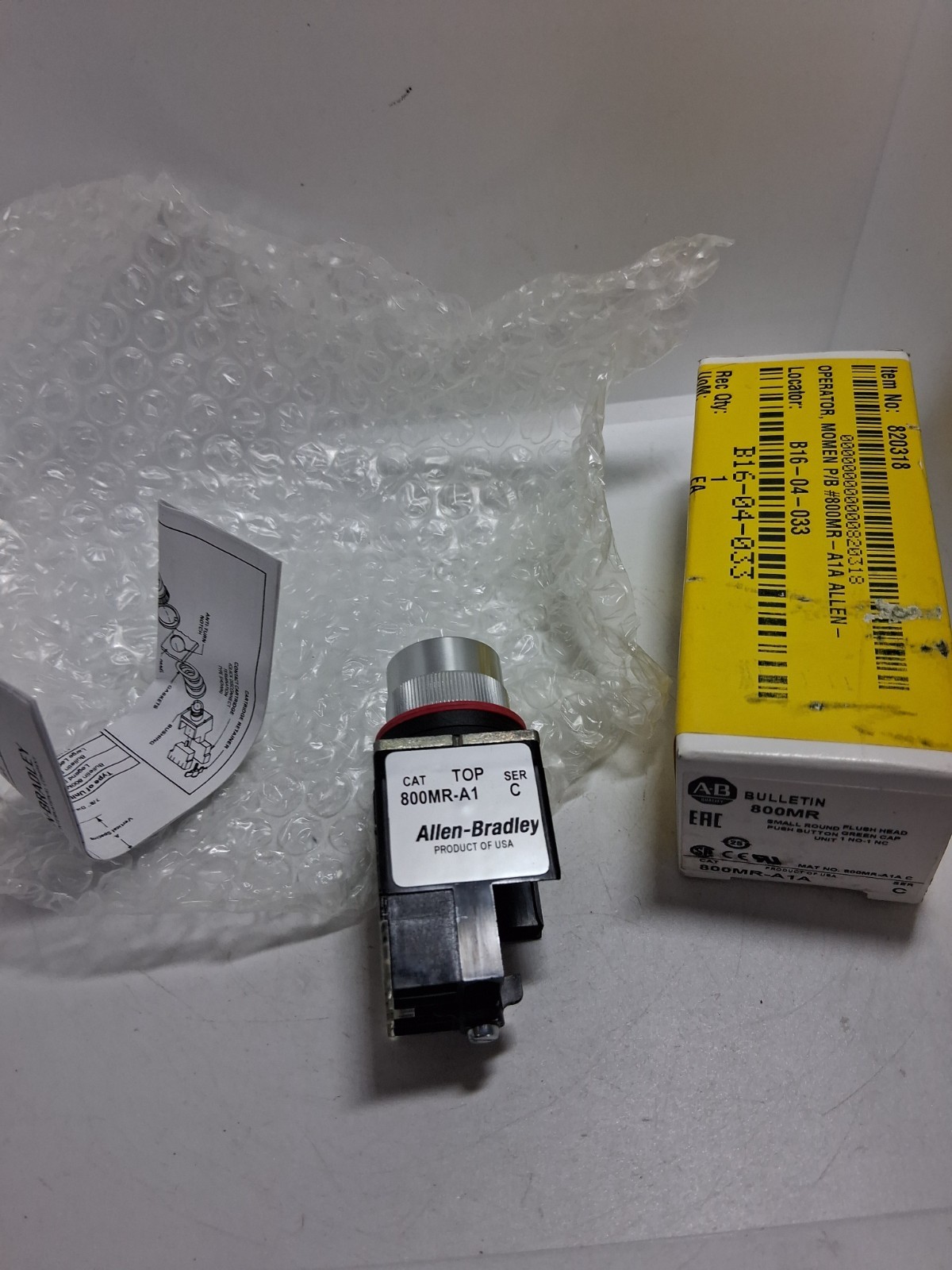 ALLEN BRADLEY 800MR-A1A PUSHBUTTON GREEN FLUSH 1NO/1NC SERIES C NIB