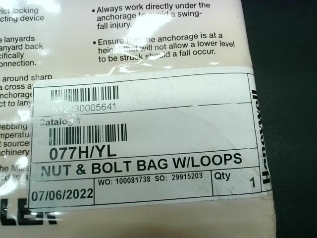 Honeywell Miller 077H/Yl Bag/Tote Nut And Bolt Bag Yellow Nylon – Factory Sealed
