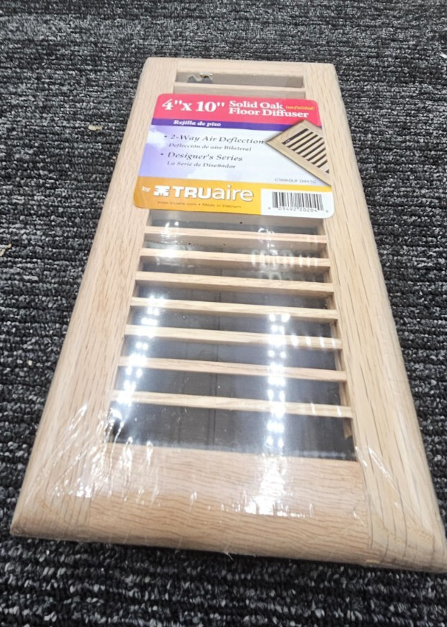 Tru Aire Soild Oak Brown Steel 2-Way Floor Diffuser 4 H x 10 W” C168-OUF 04X10