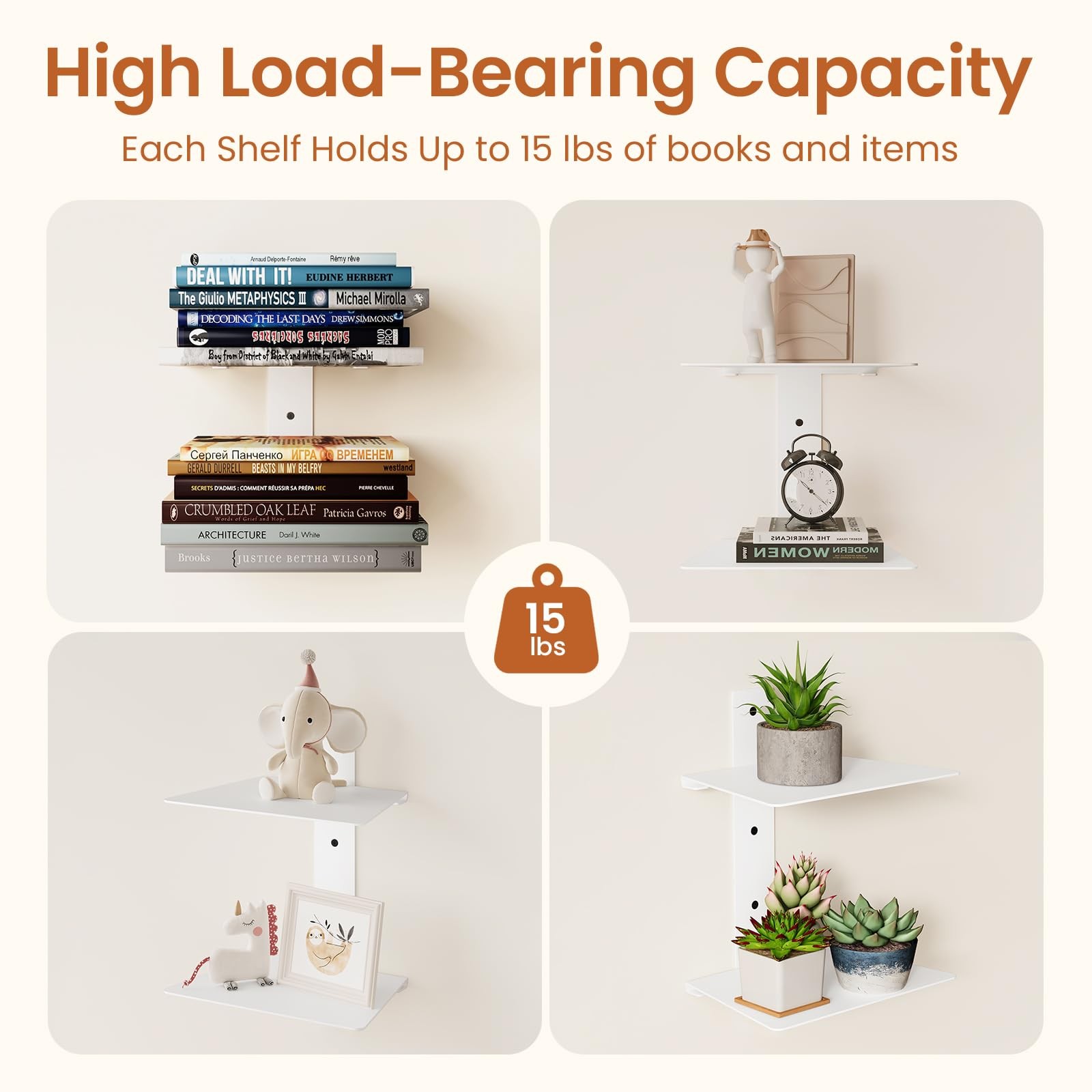 Wawocs Invisible Bookshelf for Wall, 4 Tier Floating 4 TIER(2 PACK), White