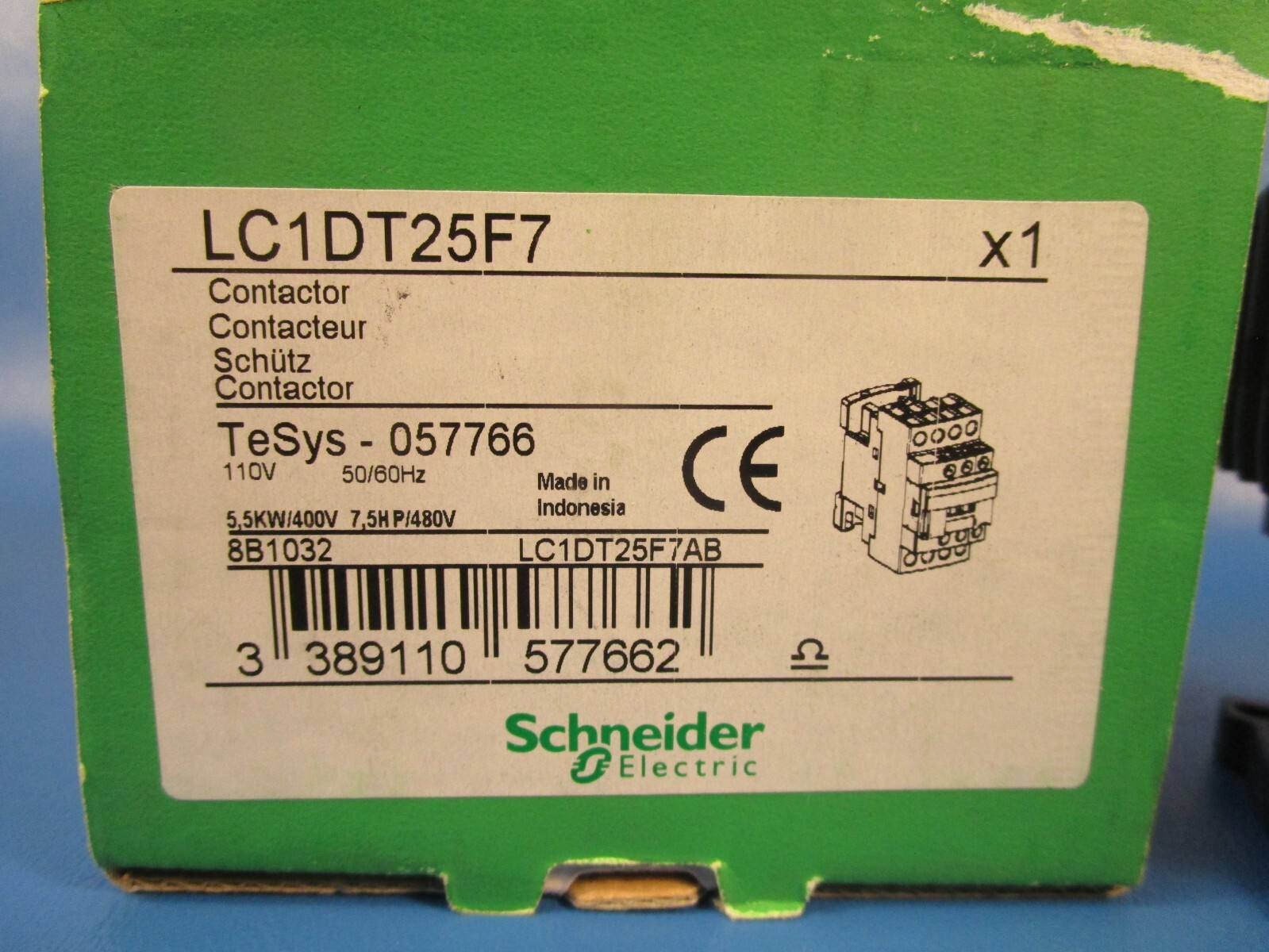 SCHNEIDER LC1DT25F7, Contactor, Non Reversing, 4 pole, 3 phase, 110 Vac @ 50/60