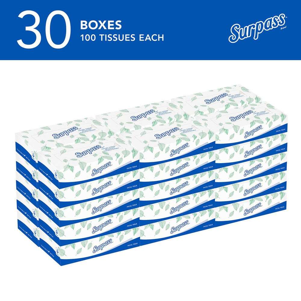 30 Boxes Scott 100 Sheet Flat Box of White Facial Tissues, 2 Ply