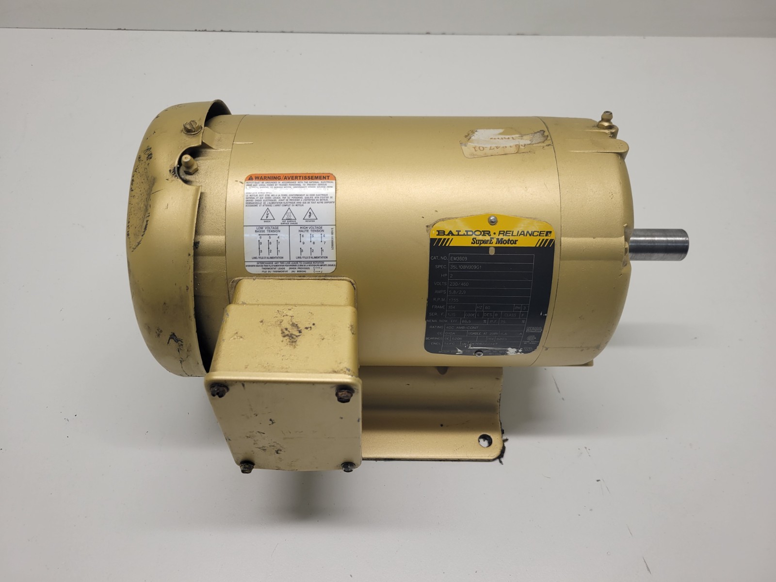 GOOD USED! BALDOR RELIANCE SUPER-E 2HP 230/460V 1755RPM 5.8/2.9A MOTOR EM3609