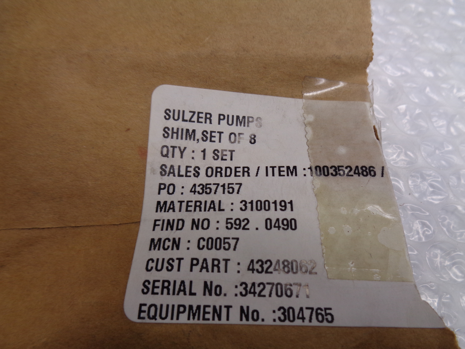 SULZER PUMPS 3100191 SHIM PKG OF 8 NSMP