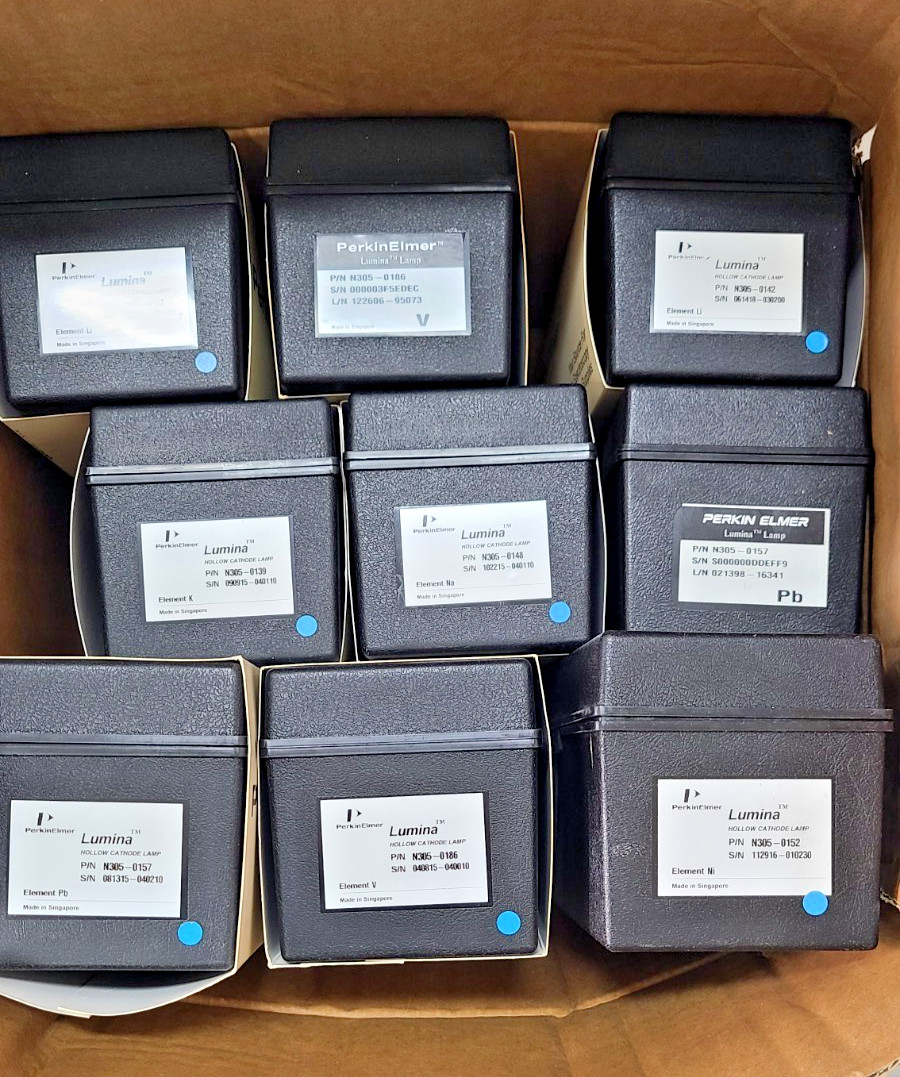 Used Perkin Elmer HCL Lamps, Cr,Ca,V,Na,K,Ni,Li,Pb and multi element lamps
