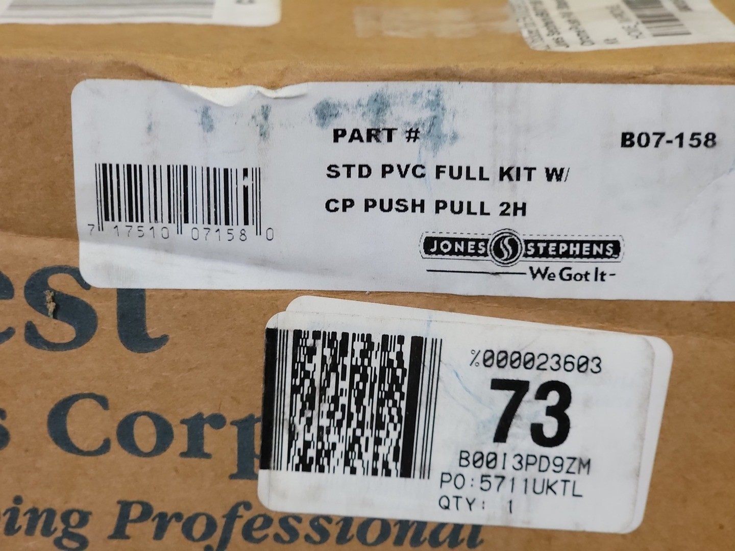 SURPLUS NEW JONES STEPHENS B07-158 Standard PVC Full Kit w/ Chrome Plated Push