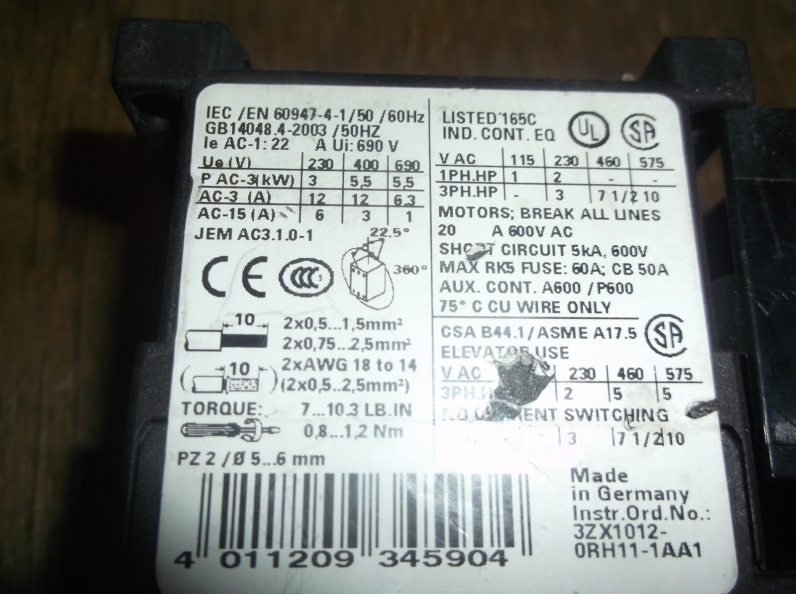 Siemens 3RT1017-1AK61 Contactor G/090504 E05 110V 120V *FREE SHIPPING*