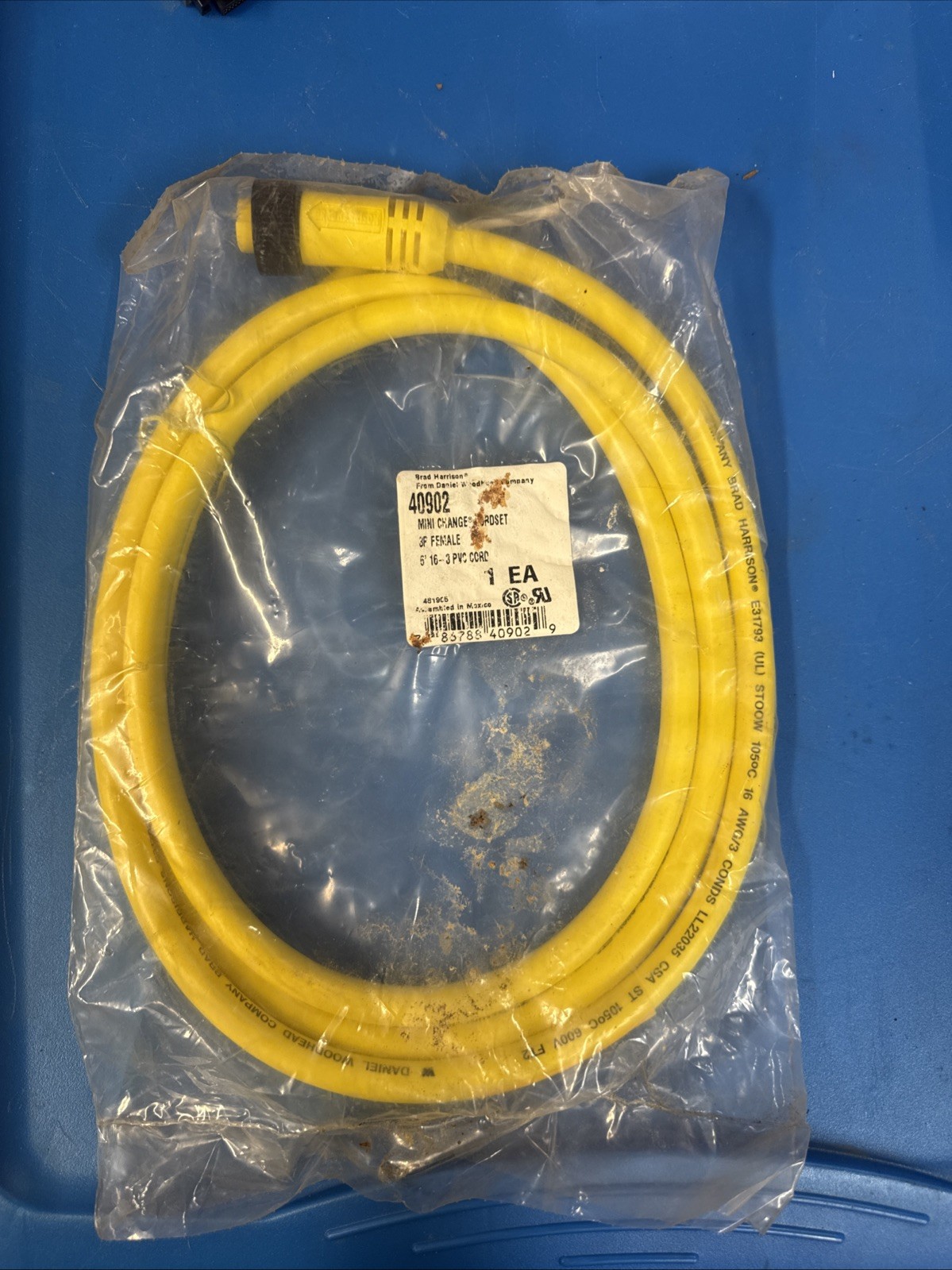 BRAD HARRISON 40902 MINI CHANGE CORDSET 3P FEMALE 6′ 16-3 PVC CORD NEW