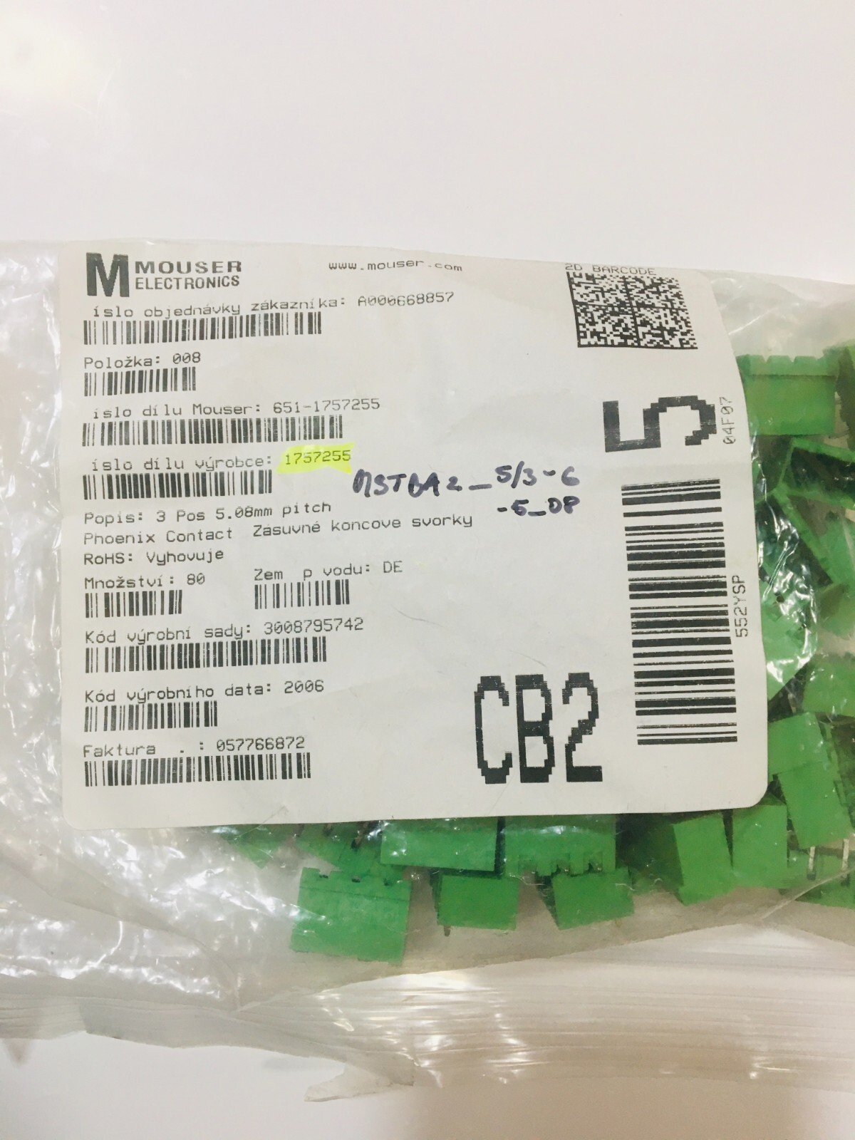 Mouser 651-1757255 3 POS 5.08MM PITCH clamps (60pcs)