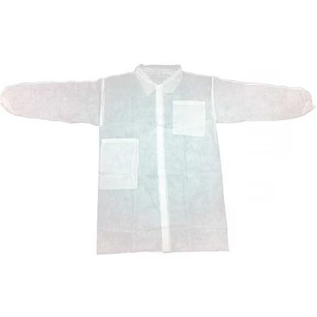 Condor 32Kf59 Condor Disposable Lab Coat, Polypropylene, Snaps Closure, White,